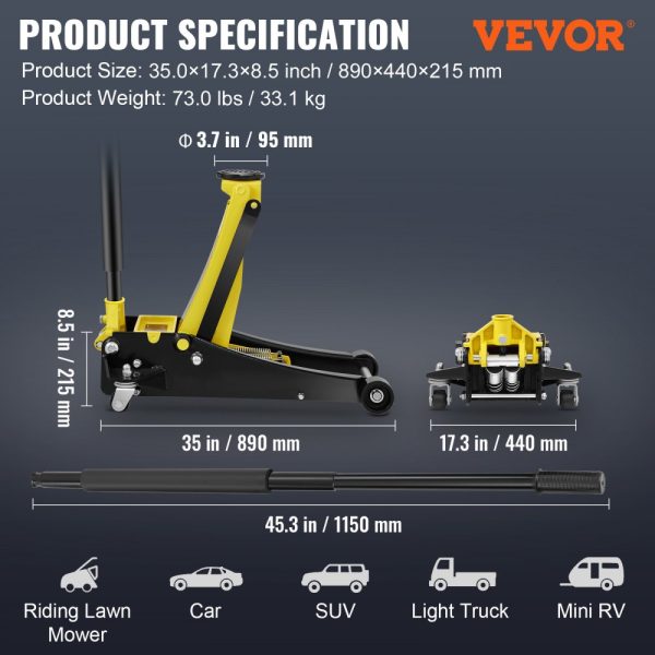 3-Ton Low Profile Floor Jack Heavy Duty Steel Racing Design Dual Piston Quick Lift Pump 3.35-19.69 Lifting Range - Image 7