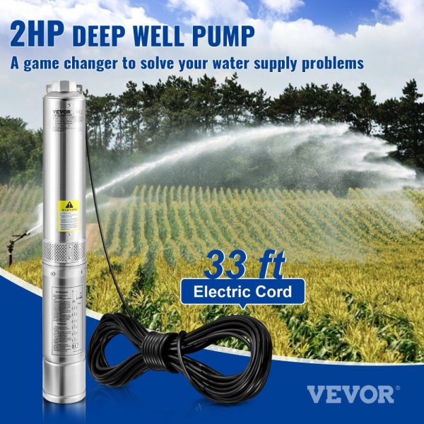 2HP 1500W Submersible Water Pump 230V 37GPM 427ft Head 33ft Cord Stainless Steel for Industrial Irrigation Home Use IP68 - Image 2