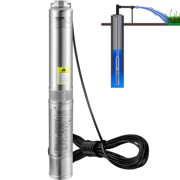 2HP 1500W Submersible Water Pump 230V 37GPM 427ft Head 33ft Cord Stainless Steel for Industrial Irrigation Home Use IP68