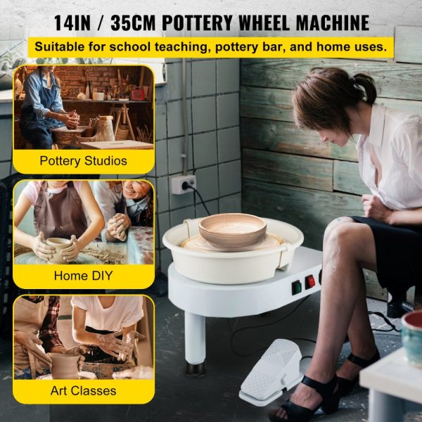 14-inch Electric Pottery Wheel with 0-300 RPM Speed, Detachable Foot Pedal, Adjustable Lift Table, and Sculpting Tools for DIY Art and Craft - Image 2