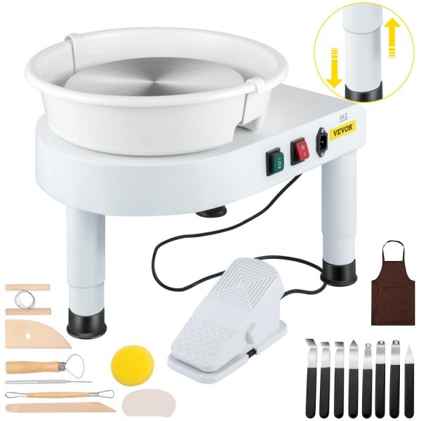 14-inch Electric Pottery Wheel with 0-300 RPM Speed, Detachable Foot Pedal, Adjustable Lift Table, and Sculpting Tools for DIY Art and Craft