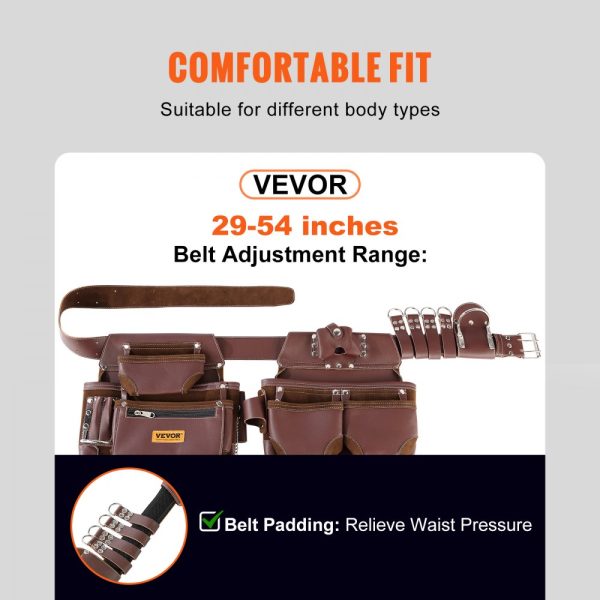 Adjustable 29-54 22-Pocket Premium PU Tool Belt for Electricians, Carpenters & Construction Workers - Image 3
