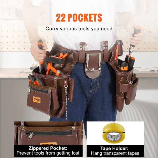Adjustable 29-54 22-Pocket Premium PU Tool Belt for Electricians, Carpenters & Construction Workers - Image 5