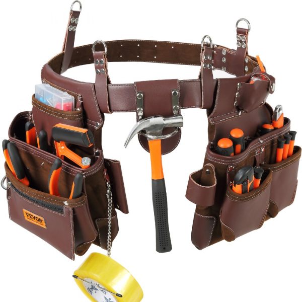 Adjustable 29-54 22-Pocket Premium PU Tool Belt for Electricians, Carpenters & Construction Workers