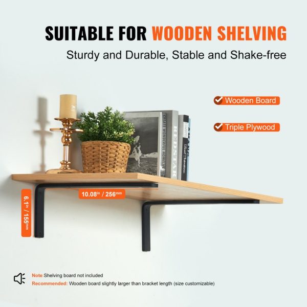 Heavy Duty Shelf Brackets, 10x6in, 4-Pack Steel Shelf Brackets, 5mm Thick Matte Black, 160 lbs Load Capacity - Image 3