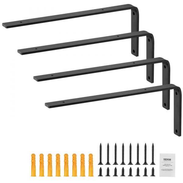 Heavy Duty Shelf Brackets, 10x6in, 4-Pack Steel Shelf Brackets, 5mm Thick Matte Black, 160 lbs Load Capacity