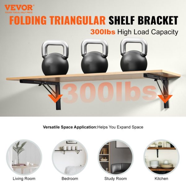 24 L 2 Pcs Heavy Duty Foldable Steel Shelf Bracket 5mm Thick Matte Black Floating Design for Shelves with 300 lbs Load Capacity - Image 2