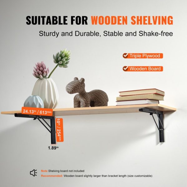 24 L 2 Pcs Heavy Duty Foldable Steel Shelf Bracket 5mm Thick Matte Black Floating Design for Shelves with 300 lbs Load Capacity - Image 3