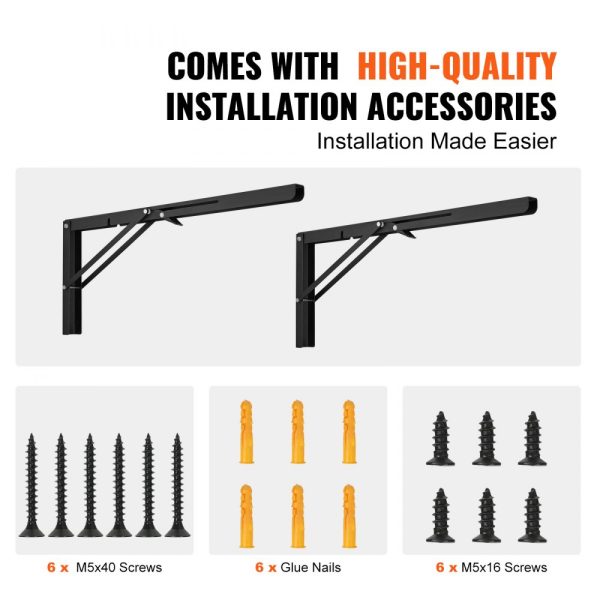24 L 2 Pcs Heavy Duty Foldable Steel Shelf Bracket 5mm Thick Matte Black Floating Design for Shelves with 300 lbs Load Capacity - Image 6