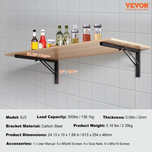 24 L 2 Pcs Heavy Duty Foldable Steel Shelf Bracket 5mm Thick Matte Black Floating Design for Shelves with 300 lbs Load Capacity - Image 7