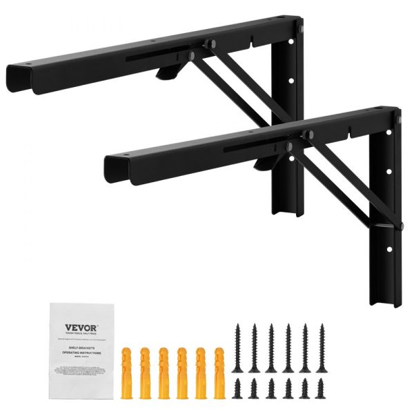 24 L 2 Pcs Heavy Duty Foldable Steel Shelf Bracket 5mm Thick Matte Black Floating Design for Shelves with 300 lbs Load Capacity