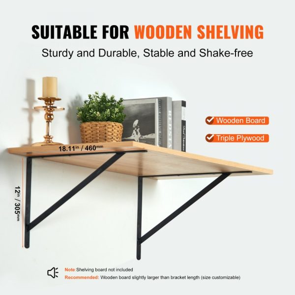 18x12 Inch Heavy Duty Floating Shelf Brackets 12 Pieces 3mm Thick Matte Black Steel Bracket with 160 lbs Capacity - Image 3