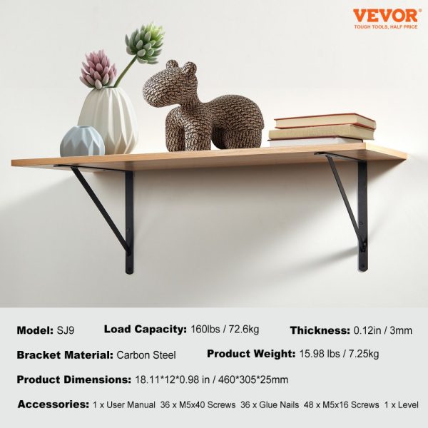 18x12 Inch Heavy Duty Floating Shelf Brackets 12 Pieces 3mm Thick Matte Black Steel Bracket with 160 lbs Capacity - Image 7