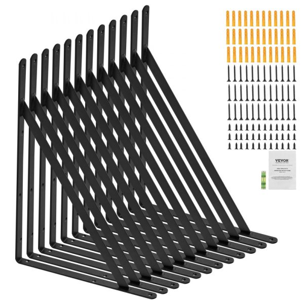 18x12 Inch Heavy Duty Floating Shelf Brackets 12 Pieces 3mm Thick Matte Black Steel Bracket with 160 lbs Capacity