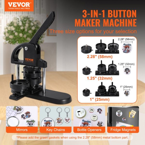 1 1.25 2.28 Inch Button Maker 25 32 58mm 3-in-1 Pin Maker with 300 Button Parts Ergonomic Arc Handle DIY Craft Gift for Kids - Image 2
