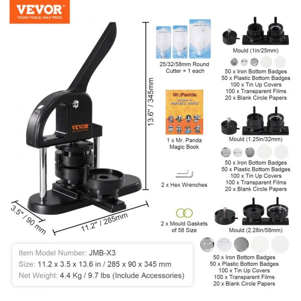 1 1.25 2.28 Inch Button Maker 25 32 58mm 3-in-1 Pin Maker with 300 Button Parts Ergonomic Arc Handle DIY Craft Gift for Kids - Image 7