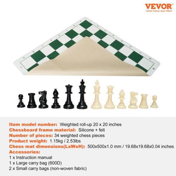 20 Inch Roll Up Chess Board Foldable Design Silicone Chess Set with Plastic Weighted Pieces Includes Storage Bag Perfect Gift for Adults Kids Families - Image 7