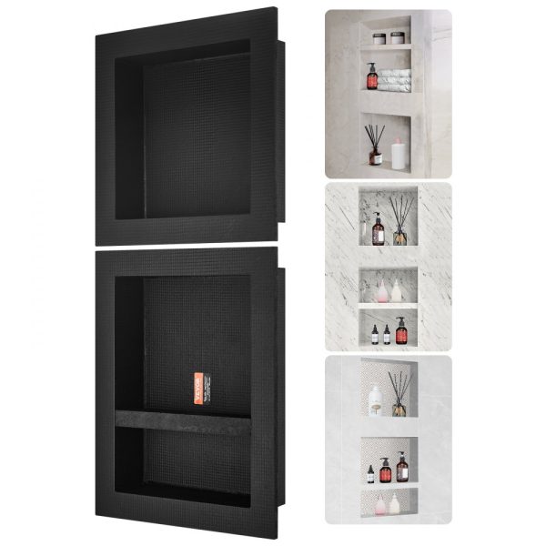 Shower Niche 16x16 & 16x20 Triple Shelf Wall Insert Recessed Organizer Sealed Protection Modern Soap Storage Black