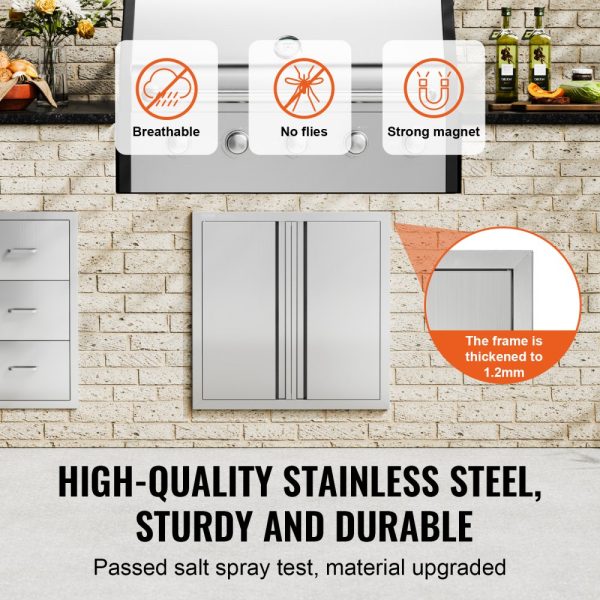 BBQ Access Door 24x24 Stainless Steel Flush Mount Wall Double Door with Recessed Handles for BBQ Island Grilling Cabinet - Image 3