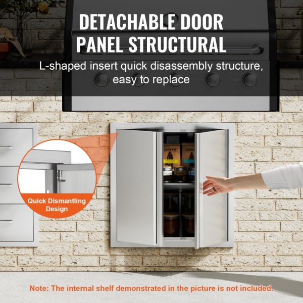 BBQ Access Door 24x24 Stainless Steel Flush Mount Wall Double Door with Recessed Handles for BBQ Island Grilling Cabinet - Image 4