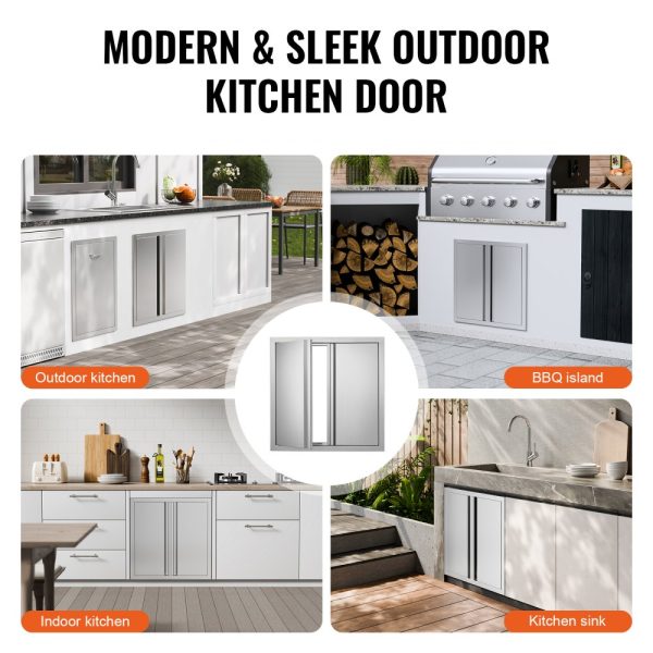 BBQ Access Door 24x24 Stainless Steel Flush Mount Wall Double Door with Recessed Handles for BBQ Island Grilling Cabinet - Image 6