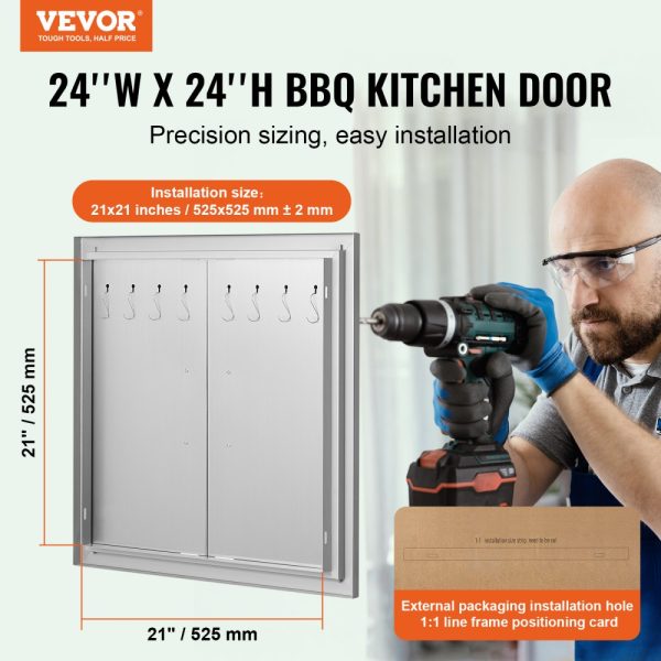 BBQ Access Door 24x24 Inch Double Door Stainless Steel Flush Mount Double Wall Handles Hooks for BBQ Island Grilling Station Outdoor Cabinet - Image 2