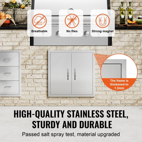 BBQ Access Door 24x24 Inch Double Door Stainless Steel Flush Mount Double Wall Handles Hooks for BBQ Island Grilling Station Outdoor Cabinet - Image 3