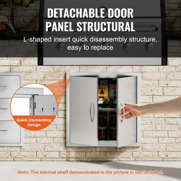 BBQ Access Door 24x24 Inch Double Door Stainless Steel Flush Mount Double Wall Handles Hooks for BBQ Island Grilling Station Outdoor Cabinet - Image 4