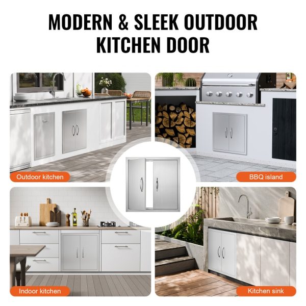BBQ Access Door 24x24 Inch Double Door Stainless Steel Flush Mount Double Wall Handles Hooks for BBQ Island Grilling Station Outdoor Cabinet - Image 6