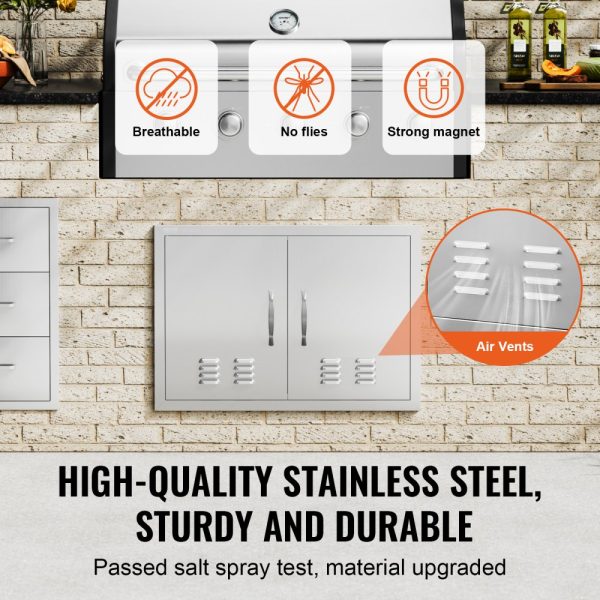 BBQ Access Door 30W x 21H Double Outdoor Stainless Steel Flush Mount Wall Vertical Door with Handles and Vents for BBQ Island and Outdoor Kitchen Cabinet - Image 3