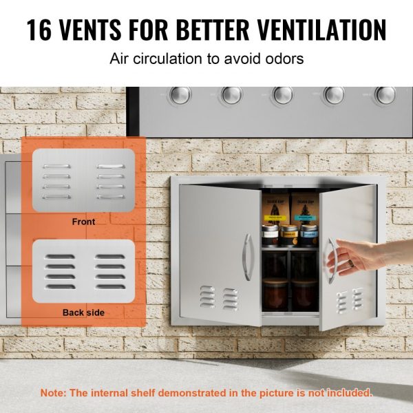 BBQ Access Door 30W x 21H Double Outdoor Stainless Steel Flush Mount Wall Vertical Door with Handles and Vents for BBQ Island and Outdoor Kitchen Cabinet - Image 4