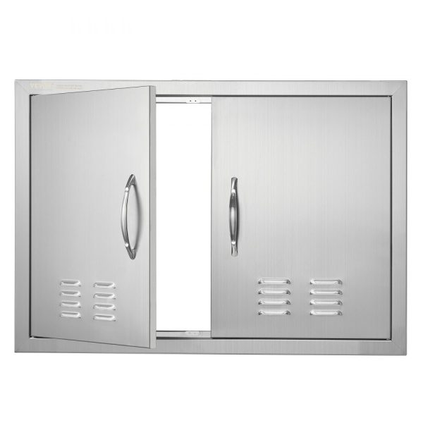 BBQ Access Door 30W x 21H Double Outdoor Stainless Steel Flush Mount Wall Vertical Door with Handles and Vents for BBQ Island and Outdoor Kitchen Cabinet