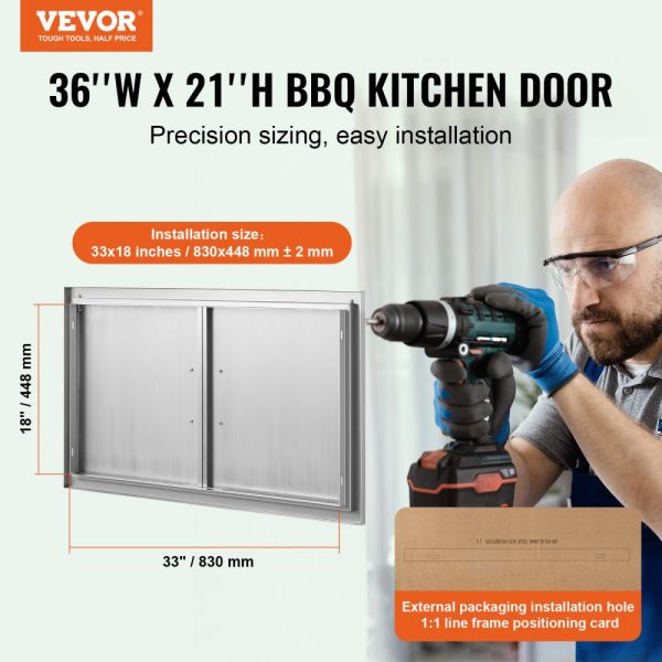 Stainless Steel 36x21 Double Wall Door Outdoor Kitchen Access Flush Mount Door with Handles for BBQ Island Cabinet - Image 2