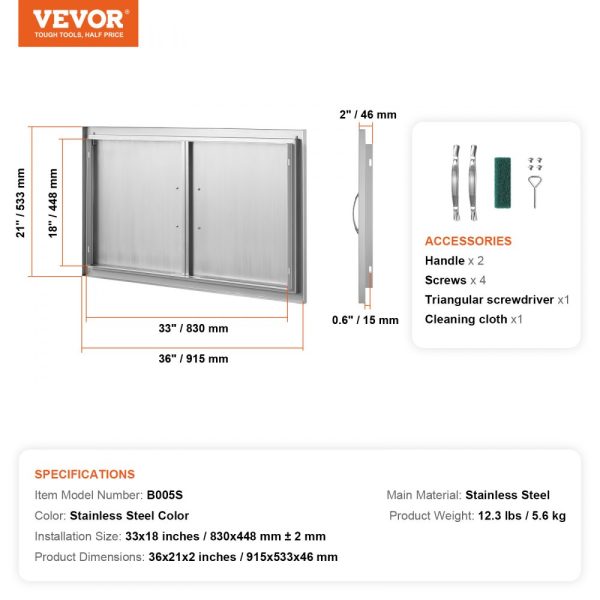 Stainless Steel 36x21 Double Wall Door Outdoor Kitchen Access Flush Mount Door with Handles for BBQ Island Cabinet - Image 7