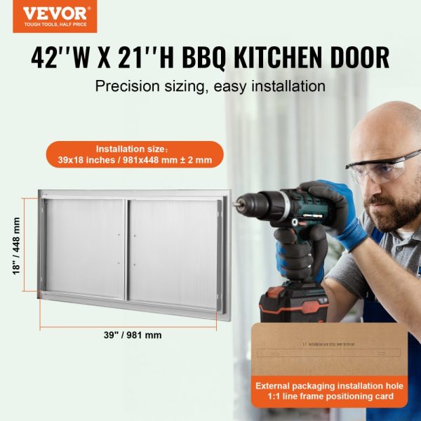 BBQ Access Door - 42W x 21H Double Door Stainless Steel Flush Mount for BBQ Island & Outdoor Kitchen Cabinets - Image 2