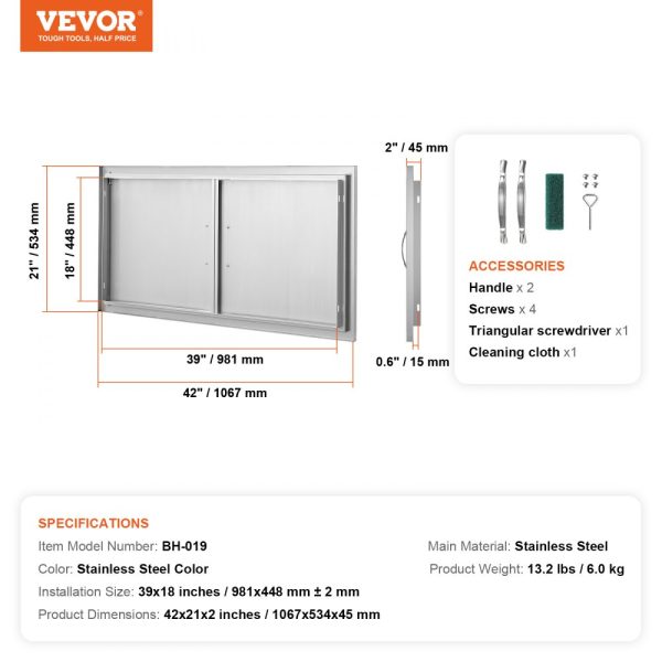 BBQ Access Door - 42W x 21H Double Door Stainless Steel Flush Mount for BBQ Island & Outdoor Kitchen Cabinets - Image 7