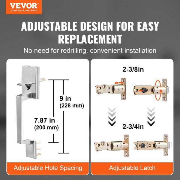 Heavy Duty Double Door Handle Set with Satin Nickel Lever - Square Design, Reversible Handle for Front or Office Door - Image 2