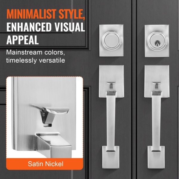 Heavy Duty Double Door Handle Set with Satin Nickel Lever - Square Design, Reversible Handle for Front or Office Door - Image 6
