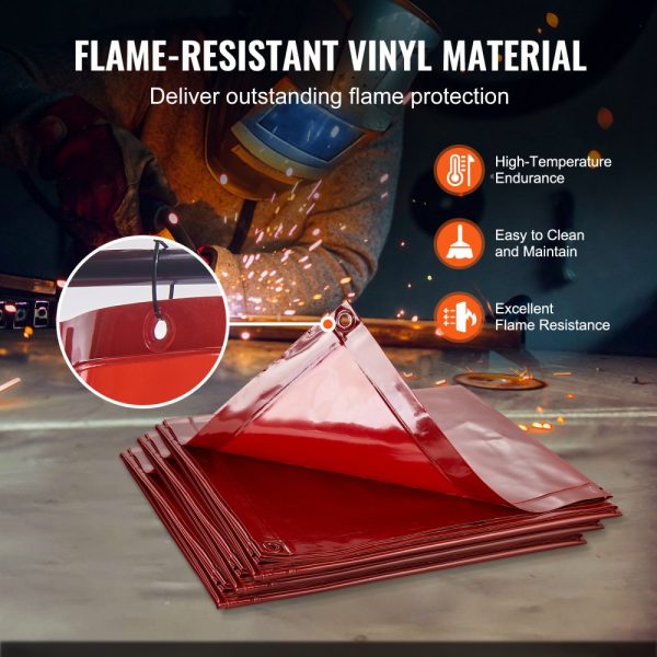 Welding Screen with Frame 6x8 3 Panel Flame-Resistant Vinyl 12 Swivel Wheels 6 Lockable Movable Professional Workshop Red - Image 4