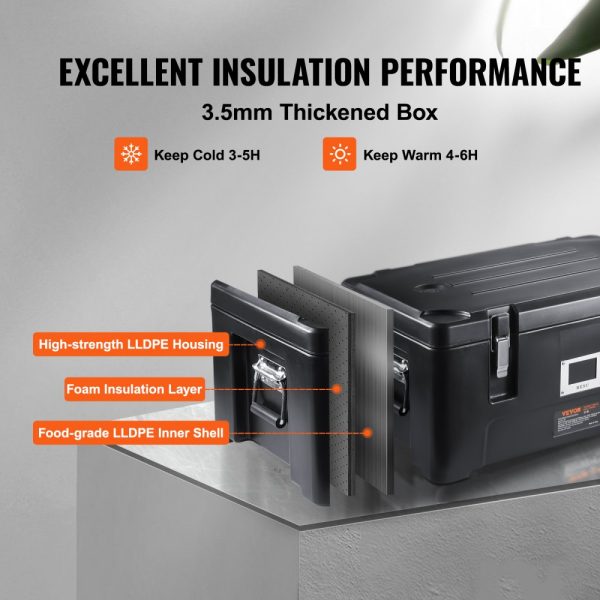 Insulated 36 Qt Stackable Catering Food Pan Carrier with 3 Stainless Steel Pans Top Load LLDPE Food Warmer Elastic Side Handles and Buckles for Restaurant & Canteen Black - Image 3
