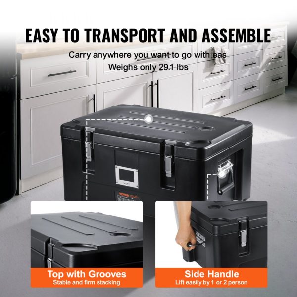 Insulated 36 Qt Stackable Catering Food Pan Carrier with 3 Stainless Steel Pans Top Load LLDPE Food Warmer Elastic Side Handles and Buckles for Restaurant & Canteen Black - Image 5