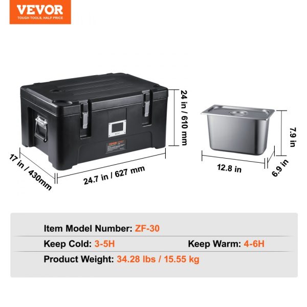 Insulated 36 Qt Stackable Catering Food Pan Carrier with 3 Stainless Steel Pans Top Load LLDPE Food Warmer Elastic Side Handles and Buckles for Restaurant & Canteen Black - Image 7