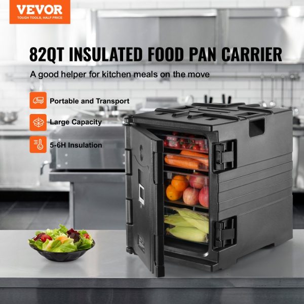 Insulated 82 Qt Food Pan Carrier with Double Buckles, Front Loading Handles, Stackable Design for Catering, Restaurant, Canteen, Black - Image 2