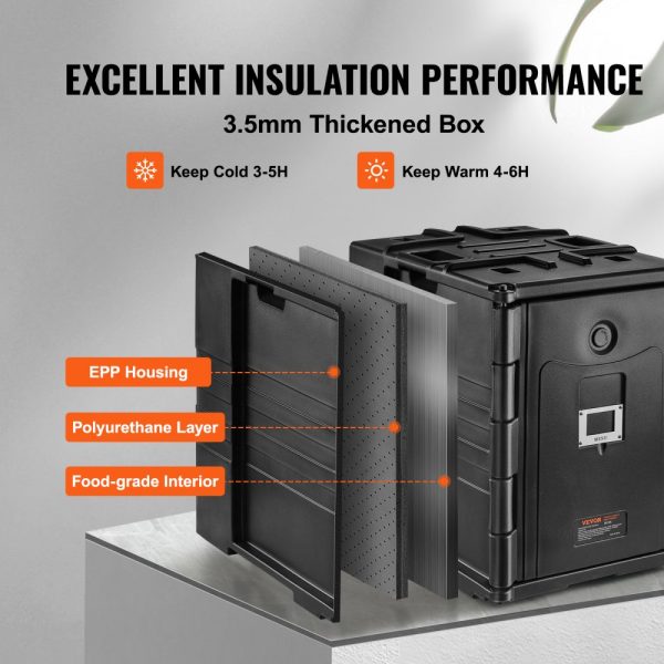 Insulated 82 Qt Food Pan Carrier with Double Buckles, Front Loading Handles, Stackable Design for Catering, Restaurant, Canteen, Black - Image 3