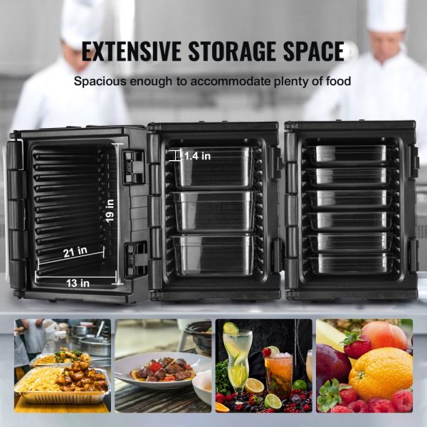 Insulated 82 Qt Food Pan Carrier with Double Buckles, Front Loading Handles, Stackable Design for Catering, Restaurant, Canteen, Black - Image 4