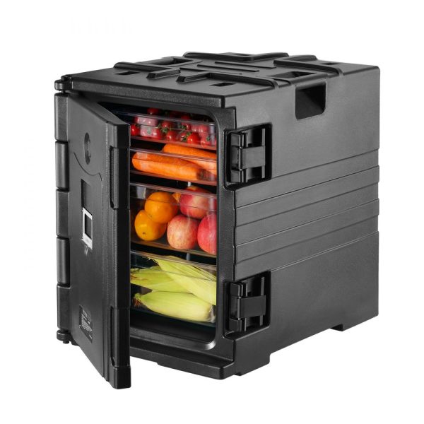 Insulated 82 Qt Food Pan Carrier with Double Buckles, Front Loading Handles, Stackable Design for Catering, Restaurant, Canteen, Black