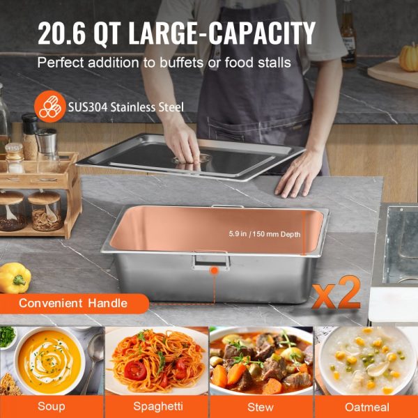 2-Pan Electric Food Warmer, 2 x 20.6QT, 1000W, 4-Wheel Mobile, Lockable Design, Stainless Steel, Buffet Catering - Image 3