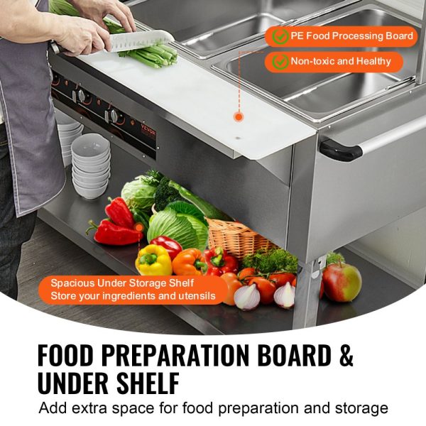 2-Pan Electric Food Warmer, 2 x 20.6QT, 1000W, 4-Wheel Mobile, Lockable Design, Stainless Steel, Buffet Catering - Image 6