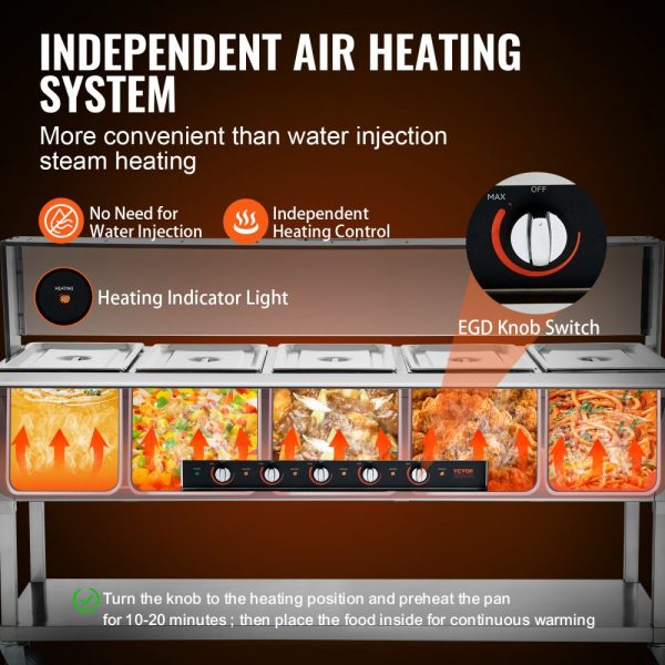 5-Pan Commercial Food Warmer with 5-Shelf Electric Steam Table 3750W Professional Buffet Catering Food Warmer Acrylic Sneeze Guard Food Grade Stainless Steel Tray for Party Restaurant - Image 4