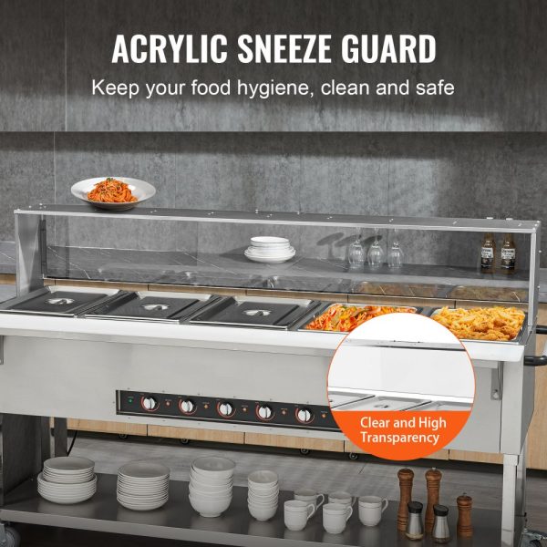 5-Pan Commercial Food Warmer with 5-Shelf Electric Steam Table 3750W Professional Buffet Catering Food Warmer Acrylic Sneeze Guard Food Grade Stainless Steel Tray for Party Restaurant - Image 5